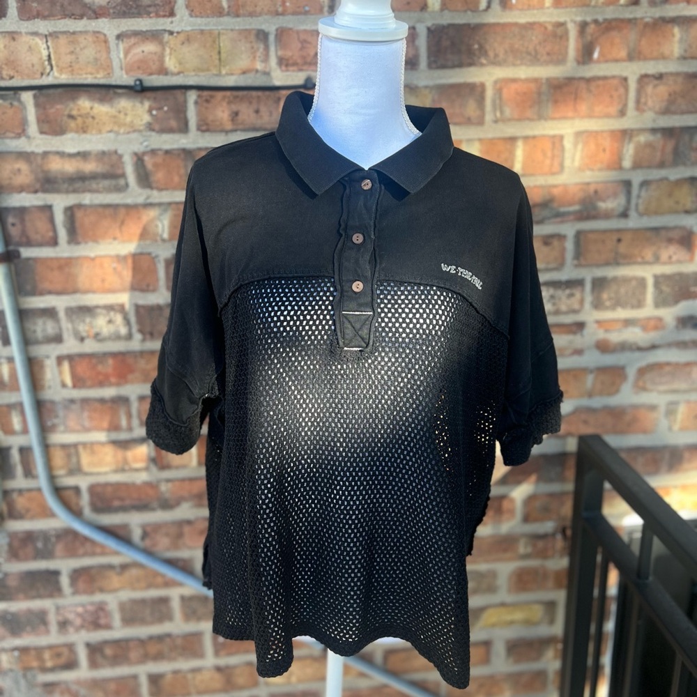 Free people black collared short sleeve shirt size medium